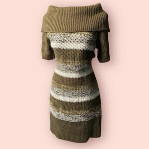 Vtg Y2k Stripe Turtleneck Sweater Dress Large Chunky Knit Mini Fairy Whimsygoth